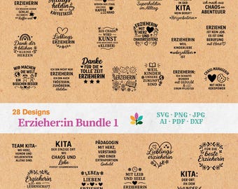 Erzieher-in Sprüche SVG & PNG – 28 Plotter-Dateien für Geschenke, Tassen, DIY und Kita – Erzieherinnen Design Bundle - Kindergarten Abschied