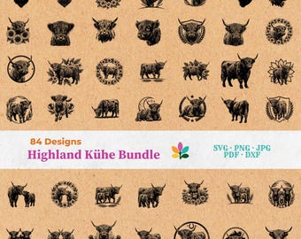 Hochlandrind SVG Bundle - Plotterdateien & Laserdateien, Hochland Kühe png, Hochlandkuh DXF, Tierliebhaber Geschenk | Sofort-Download