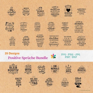 Pacchetto SVG di detti motivazionali - 29 file plotter, detti positivi tedeschi, pacchetto SVG di citazioni positive, file plotter di detti PNG Cricut