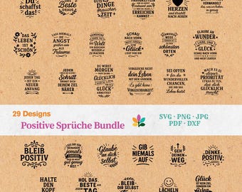 Lot de fichiers SVG de citations inspirantes - 29 fichiers pour traceur, citations positives allemandes, fichier PNG pour Cricut