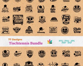 Tischtennisliebe SVG Bundle - Plotterdateien & Laserdateien, Deutsche Tischtennis Sprüche, Tischtennis DXF | Sofort-Download png dxf pdf