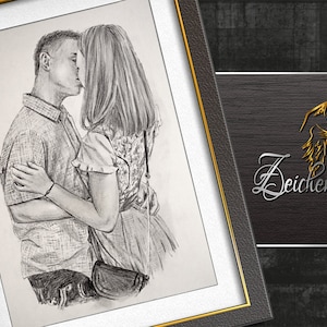 Drawing from photo, double portrait, gift idea, have your desired motif drawn, pencil drawing, charcoal drawing, Christmas present