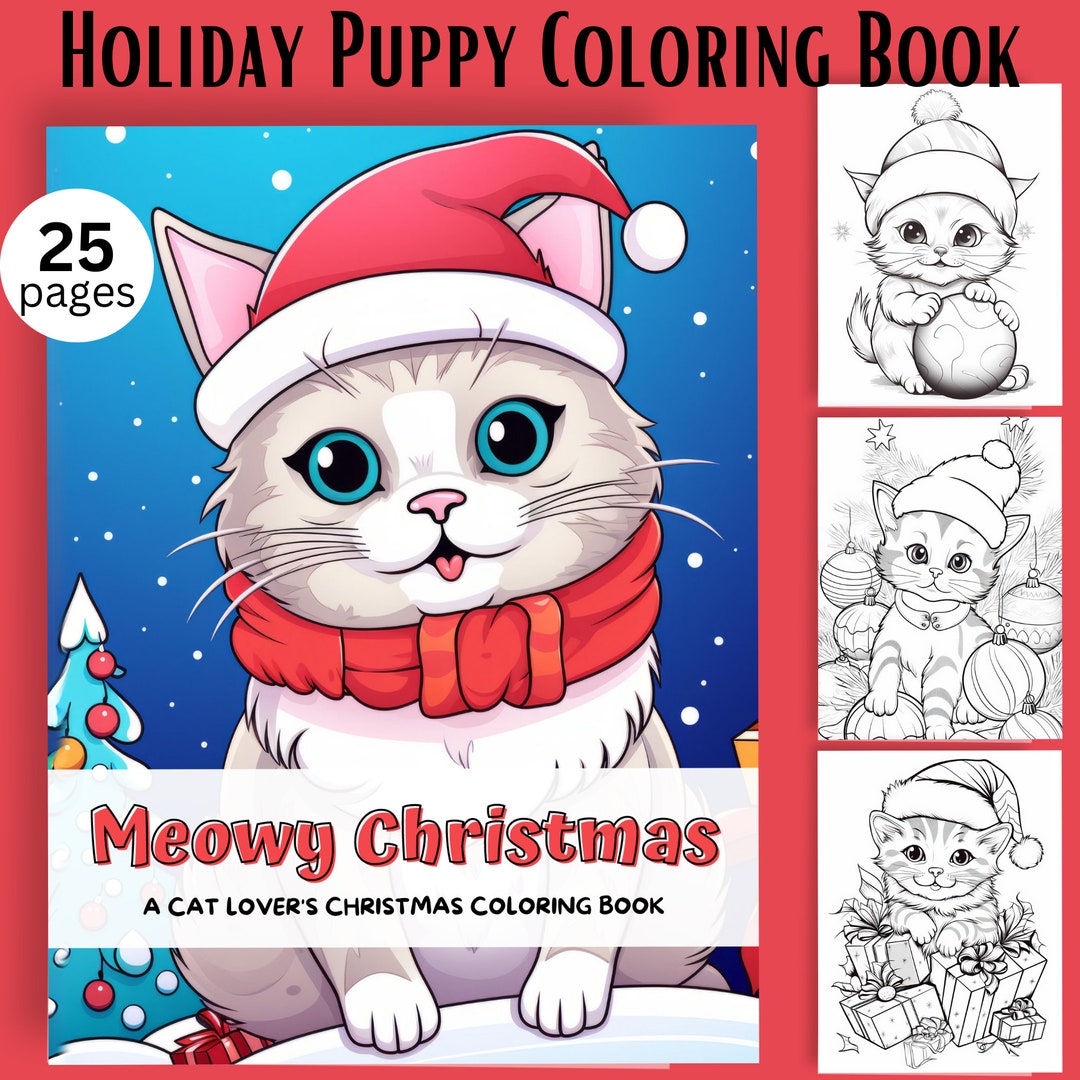 Cat Coloring Book Christmas Coloring Pages Coloring Book Etsy