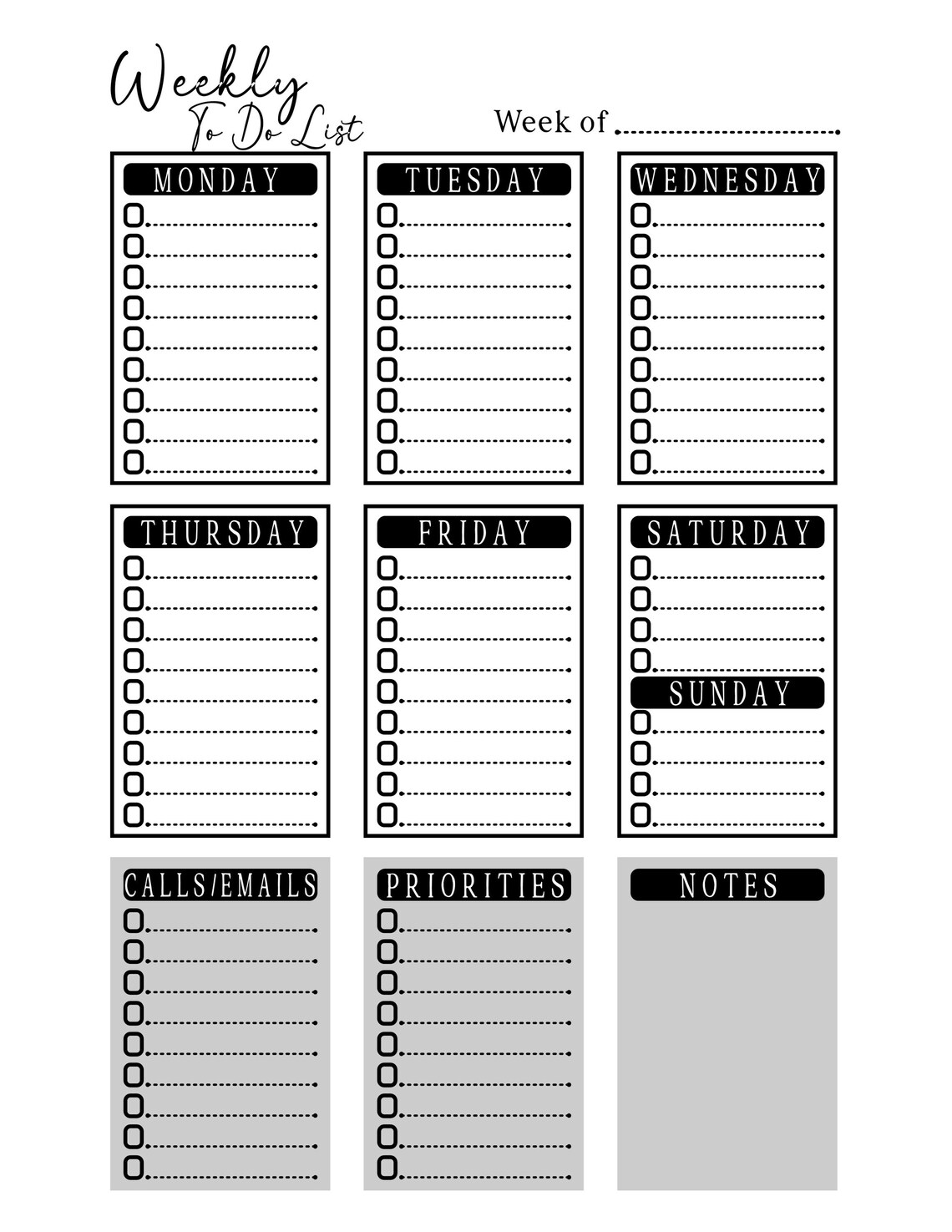 Weekly To-do List Printable – Minimalist Planner | US Letter PDF | 4 ...
