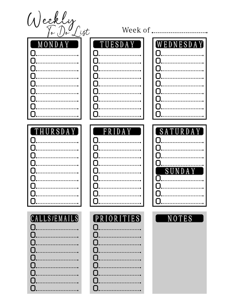 Weekly To-Do List Printable – Minimalist Planner | US Letter PDF | 4 Layouts Included image 4