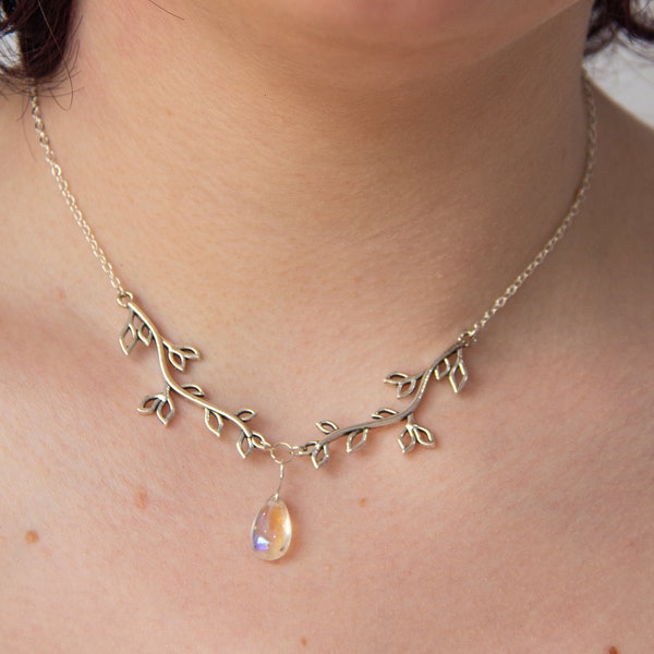 Handmade Dainty Ethereal Fairy Elegant Silver Leaf Necklace with Custom Pendant