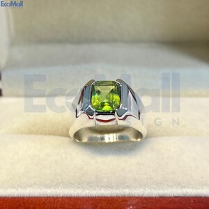Green Peridot Ring, 925 Sterling Silver Handmade Ring, August Birthstone, Natural Peridot Gemstone Jewellery, Anniversary Ring for Wife