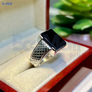 Mens Natural Yemeni Black Aqeeq Ring, Sterling Silver 925 Black Agate Ring, Handmade Carnelian Ring, Shifat al Abad Ring, Kabadi Aqeeq Ring