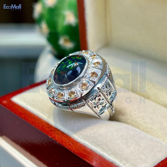 Ethiopian Black Opal Rings, 925 Sterling Silver Handmade Hand