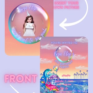 Rainbow Dolphin Ocean Beach EDITABLE Birthday Invitation