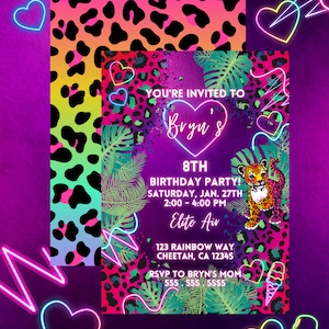 Invito di compleanno MODIFICABILE Cheetah Rainbow