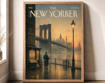 Vintage Brooklyn Bridge New York Travel Poster Wall Art Print