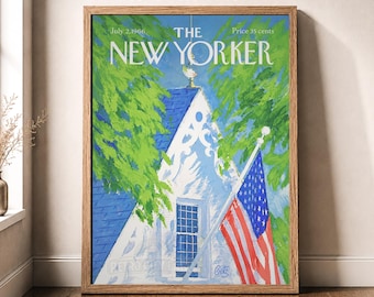 The New Yorker Cape Cod Cottage Print, Vintage Coastal New England Wall Art Poster