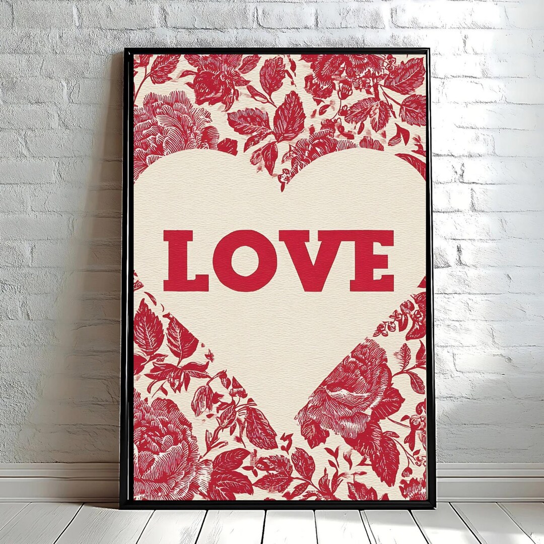 Love Heart Floral Wall Art Print Romantic Vintage Style Home Decor - Etsy
