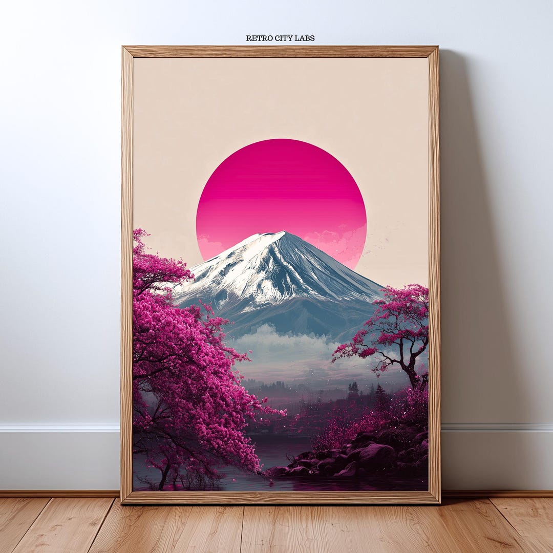 Mount Fuji Cherry Blossom Wall Art, Japanese Red Sun Landscape Print ...