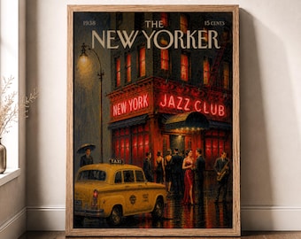 Vintage New Yorker Jazz Club Print, Moody Manhattan Noir Wall Art