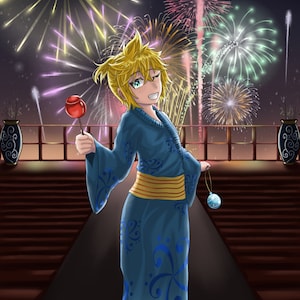 Kagamine Len Fireworks Vocaloid Print