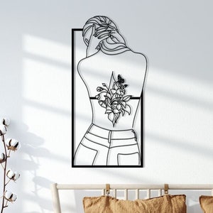 Arte lineal minimalista en metal, decoración de pared moderna, arte lineal de mujer, arte mural en metal, esculturas de pared en metal, tapices de pared en metal, obras de arte en metal