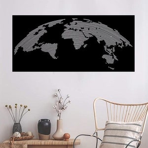 TheGlobe - Metalen wereldkaart. Metalen wandbord. Metalen wanddecoratie. Kantoor kunst aan de muur. Ontwerp van de wereldkaart. Minimale wereldkaart. Inwijdingsfeest geschenk. Wereldbol
