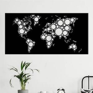 Afgeronde kaart - metalen wereldkaart. Metalen wanddecoratie. Metalen wanddecoratie. Metalen bord. Wereldkaart kunst aan de muur. Metalen kunst. Inwijdingsfeest geschenk. Wandkleden