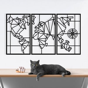 3 stuks metalen wereldkaart. Metalen wanddecoratie. Metalen wanddecoratie. Metalen bord. Wereldkaart kunst aan de muur. Metalen kunst. Inwijdingsfeest geschenk. Wandkleden
