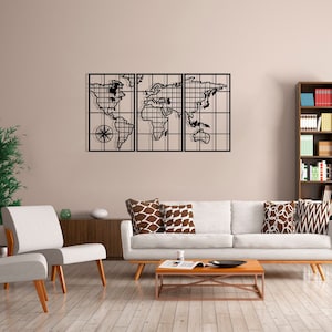 3 Teile - Weltkarte aus Metall. Metall Wand Dekor. Metall Wandkunst. Metallschild. Weltkarte Wandkunst. Metall Art. Einweihungsgeschenk. Wandbehang
