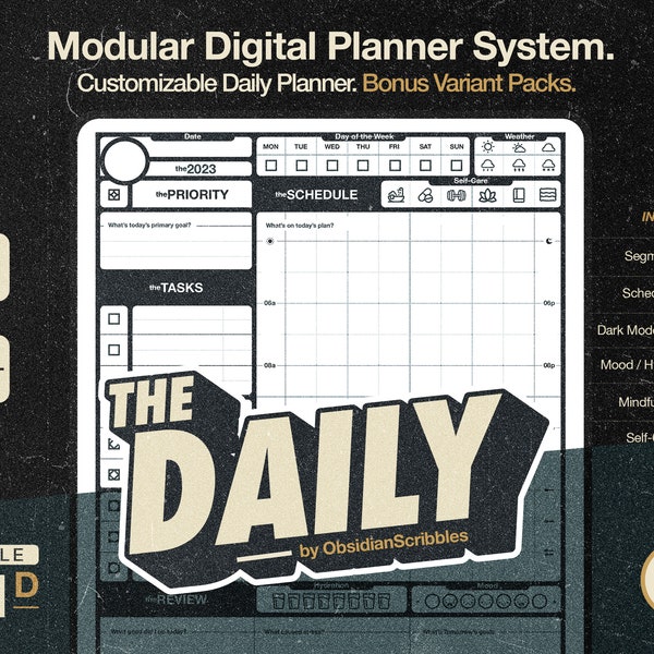 The Daily Modular Daily Planner - Minimalist Design with Customizable Sections, Mood / Water Tracking, Self-Care, Review Questions & More!