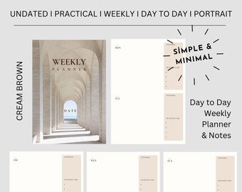 Day to Day Weekly Planner Bundle | Aesthetic | Minimalist | A3, A4, A5, Letter Size| PDF & Zip | Printable | Instant Download