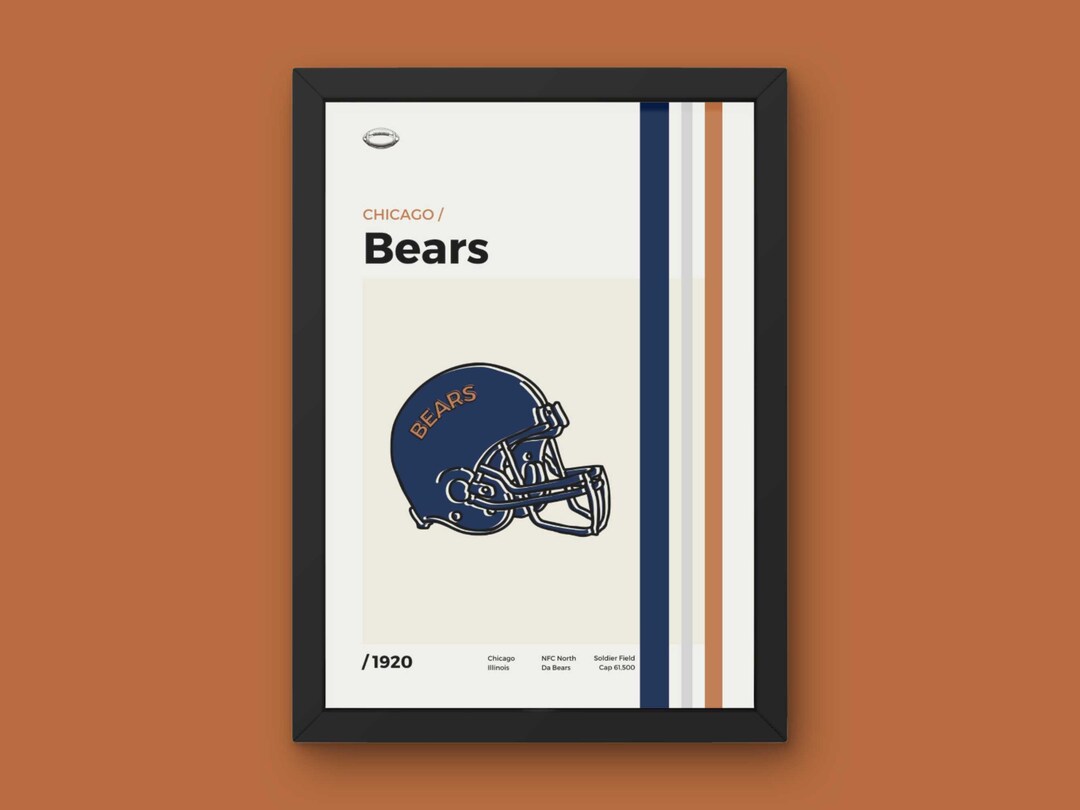 Chicago Bears Poster Minimal Mid Century Modern Wall Print NFL Football
