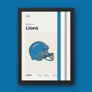 Detroit Lions Poster - Minimal Mid Century Modern Wall Print - NFL Football Collection