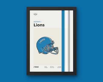 Detroit Lions Poster - Minimal Mid Century Modern Wall Print - NFL Football Collection