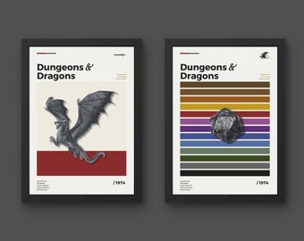 Lot - Posters Donjons et Dragons - Collection d'impressions murales modernes minimalistes du milieu du siècle