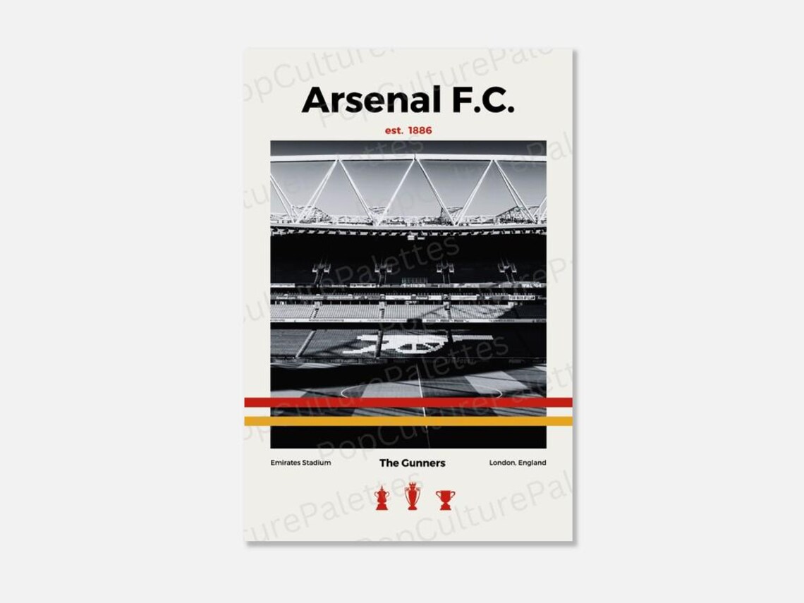 Arsenal FC Poster - Emirates Stadium - Minimal Mid Century Modern Wall ...