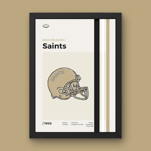 Pôster do New Orleans Saints - Impressão de parede minimalista moderna de meados do século - Coleção de futebol americano da NFL