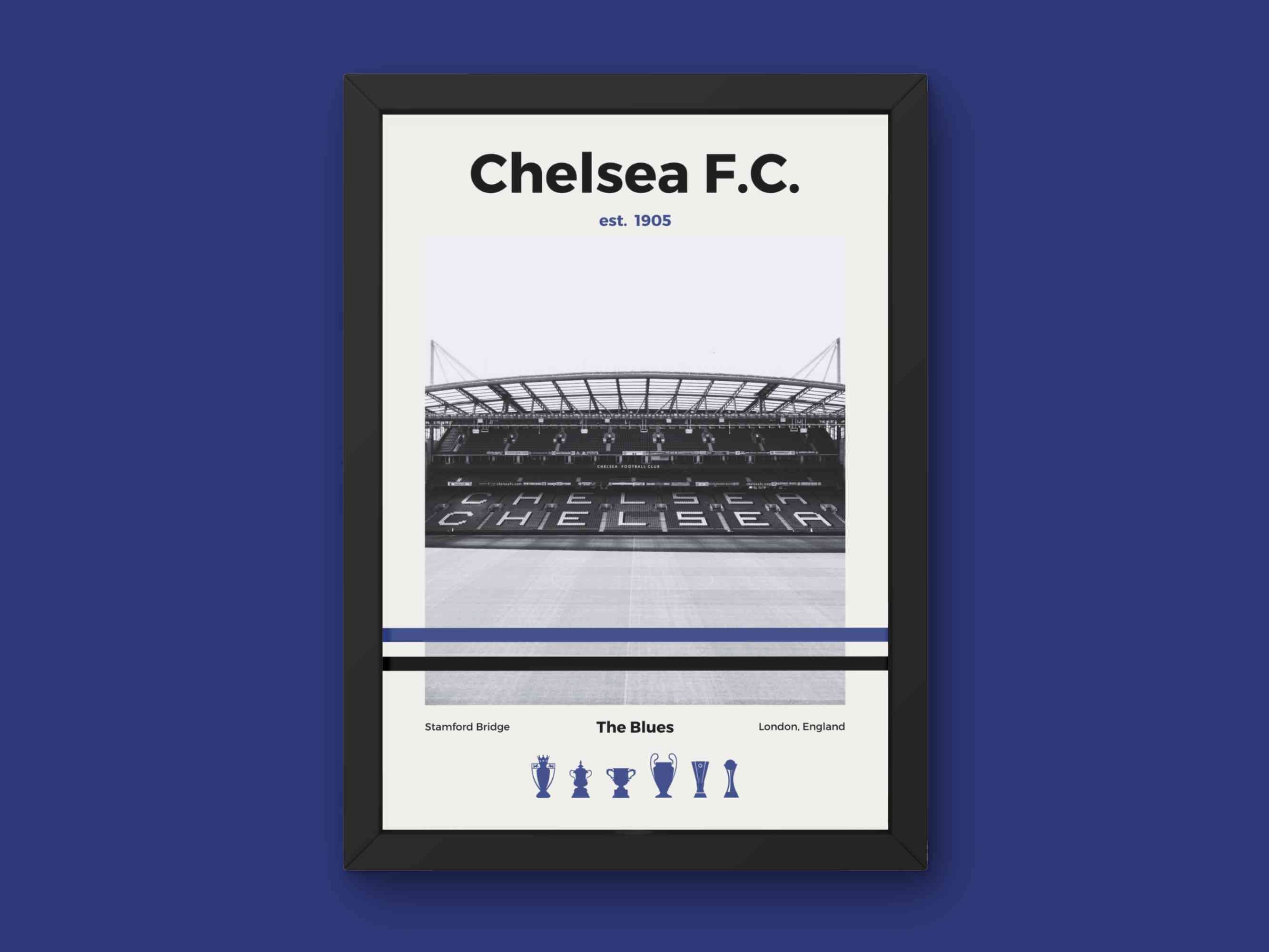 Chelsea FC Poster - Stamford Bridge - Minimal Mid Century Modern Wall Print Sports Collection