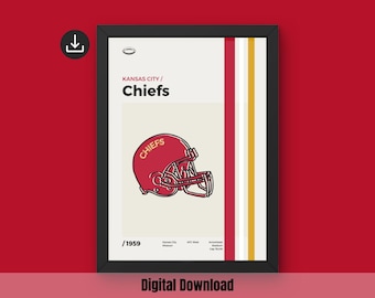 Kansas City Chiefs Poster - Minimal Mid Century Modern Wall Print Sports (Digital Download)
