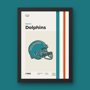 Miami Dolphins Poster - Minimal Mid Century Modern Wall Print - NFL Football Collection