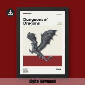 Dungeons and Dragons Poster - Minimal Mid Century Modern Wall Print (Digital Download)