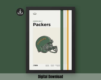 Green Bay Packers Poster - Minimal Mid Century Modern Wall Print Sports (Digital Download)