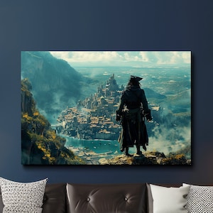 Pirate Overlooking a Buccaneer Fortress, Pirate Art, Fantasy Art, Caribbean Art, Scenic Wall Art, Canvas Art, Canvas Print, Ready to Hang