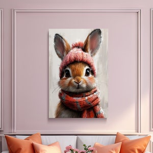 Bunny Bundled Up for Winter, Nature Art, Cute Rabbit, Digital Print on Canvas, Scenic Wall Art, Canvas Art, Canvas Print, Ready to Hang