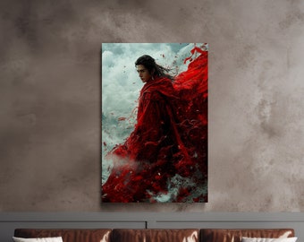 Handsome Asian Warrior in Red Cloak, Asian Art, Warrior Art, Scenic Wall Art, Canvas Art, Canvas Print, Ready to Hang