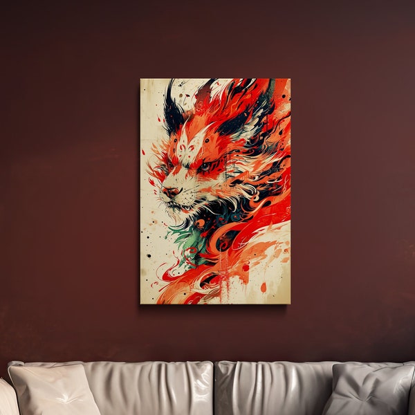 Kurama Portrait Fan Art, Naruto Inspired Art, Anime Art, Digital Print on Canvas, Scenic Wall Art, Canvas Art, Canvas Print, Ready to Hang