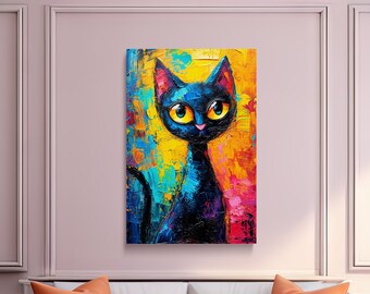Cute Cat in Oil Painting Style, Cat Art, Digital Print on Canvas, Scenic Wall Art, Canvas Art, Canvas Print, Ready to Hang