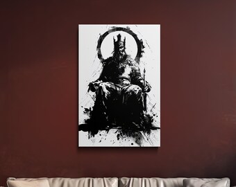 King on the Throne in Black and White, Fantasy Art, Medieval Art, King Art, Scenic Wall Art, Canvas Art, Canvas Print, Ready to Hang