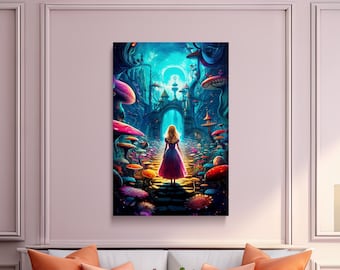 Alice in Wonderland, Surreal Art, Digital Print on Canvas, Fairy Tale Art, Scenic Wall Art, Canvas Art, Canvas Print, Ready to Hang