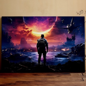 Future Warrior Alone on the Battefield, Futuristic War, Fantasy Military Art, Scenic Wall Art, Canvas Art, Canvas Print, Ready to Hang
