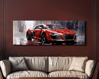 Audi R8 in Red Modern Art, Supercar, Man Cave Art, Father's Day Gift, Scenic Wall Art, Canvas Art, Canvas Print, Ready to Hang