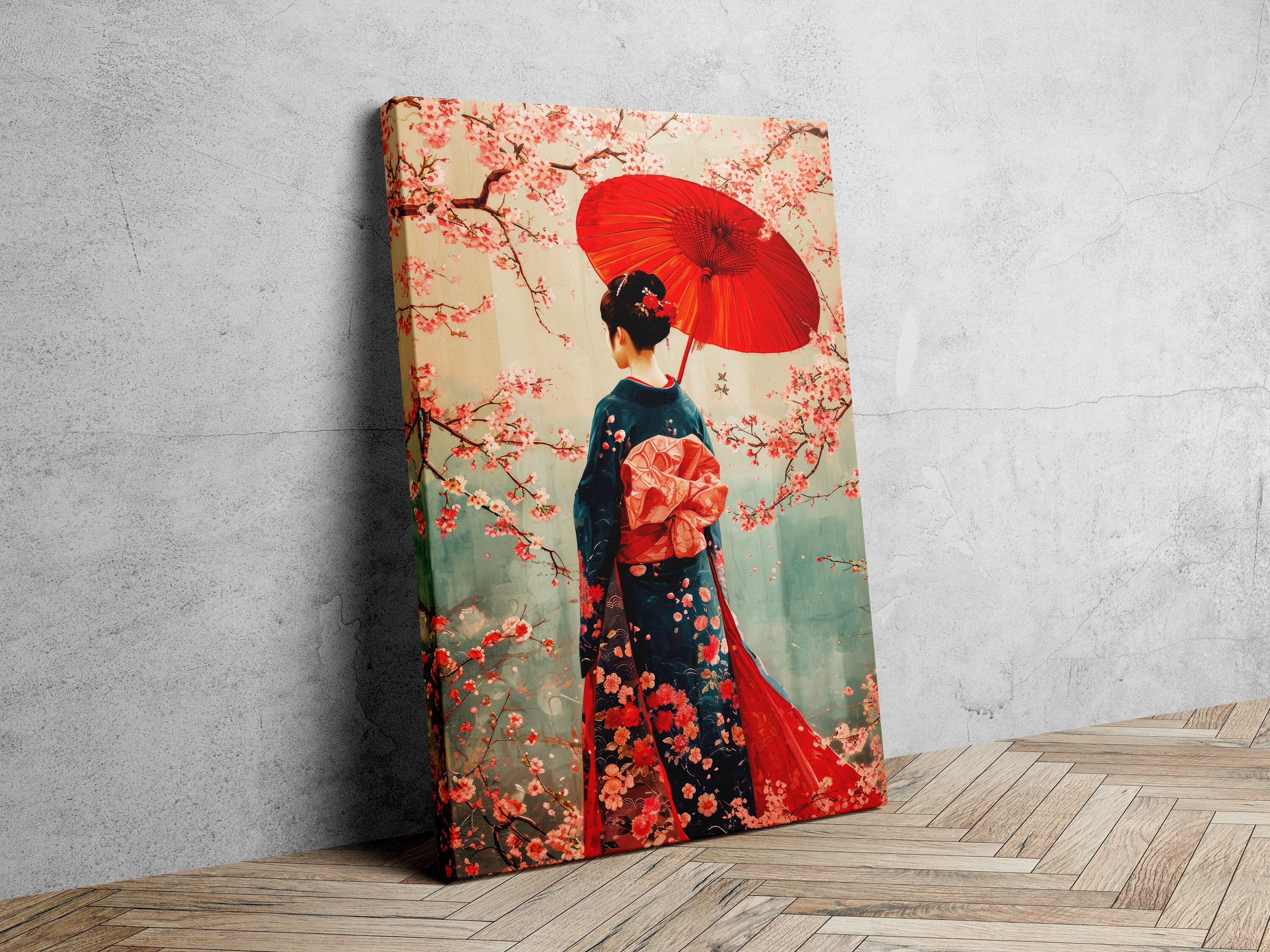 Lady in a Kimono With Umbrella, Japanese Art, Asian Art, Cherry