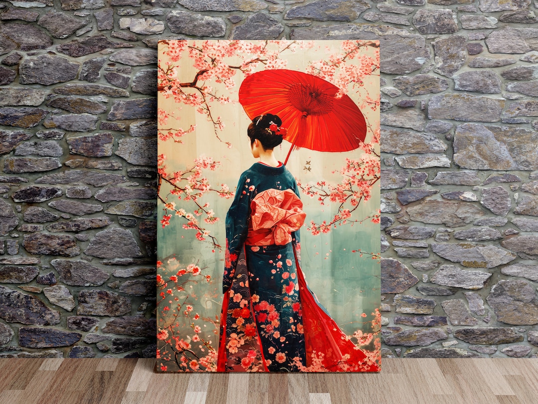オリジナル作品　KIMONO EMOTIONALS 心象クラフトアート【苺】 Lady in a Kimono With Umbrella, Japanese Art, Asian Art, Cherry
